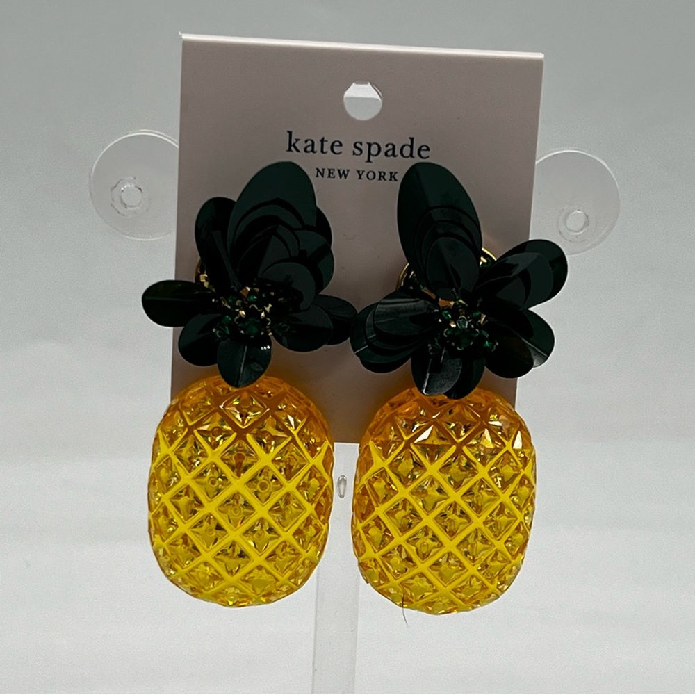 kate spade Yellow Pineapple Drop Earrings with Dark Green Flower Tops